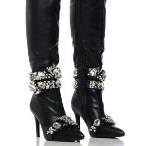 AZALEA WANG " SPOTLIGHT TAKEOVER " BLACK  DIAMOND EMBELLISHED BOOT(BRAND NEW!!!!